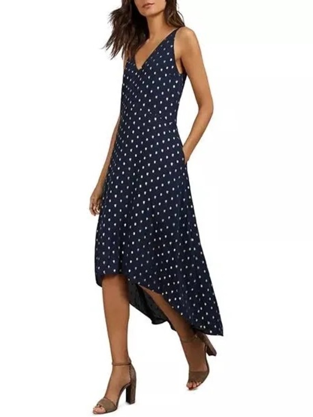 Ted Baker Navy Dress with Cream Polka Dot Print